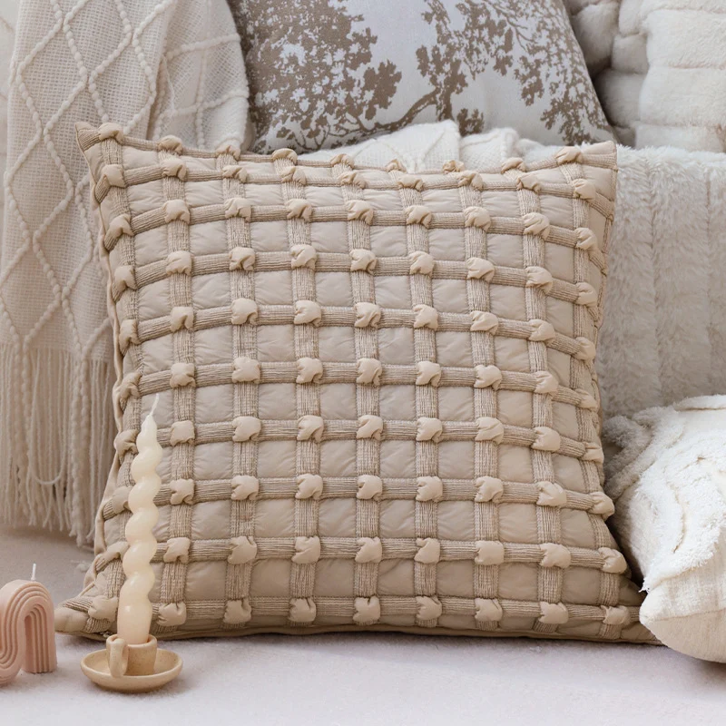 Decorative cushion cover with hand-knotted grid structure Stornfield