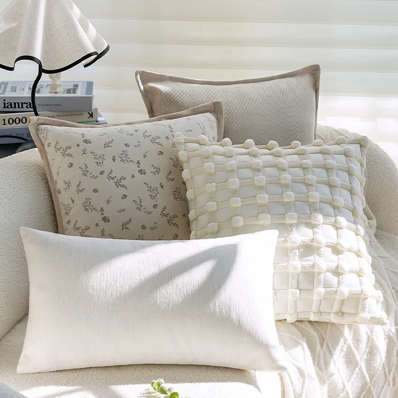Decorative cushion cover with floral jacquard pattern and velvet trim Stornfield