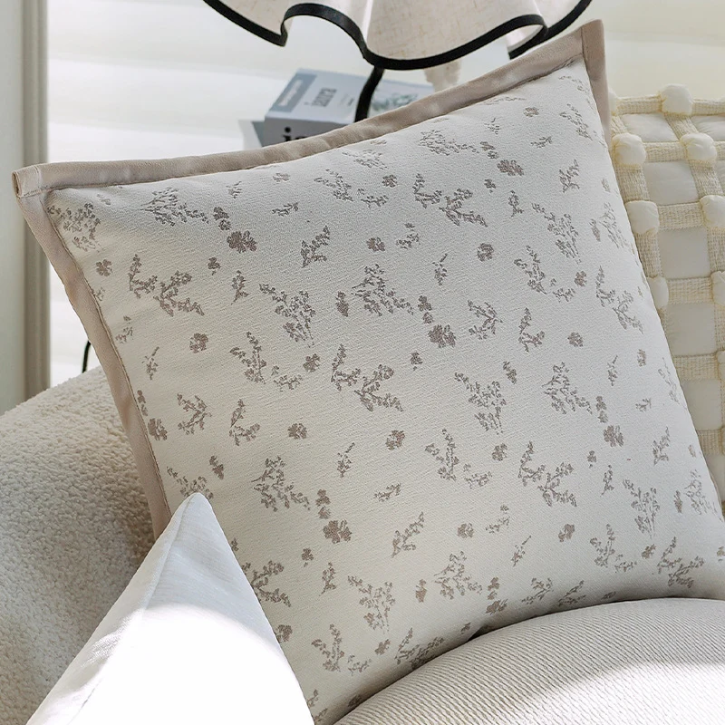 Decorative cushion cover with floral jacquard pattern and velvet trim Stornfield