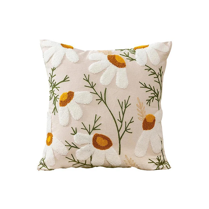 Decorative square cushion cover with zigzag tufting, tassels and cotton-linen mix Stornfield