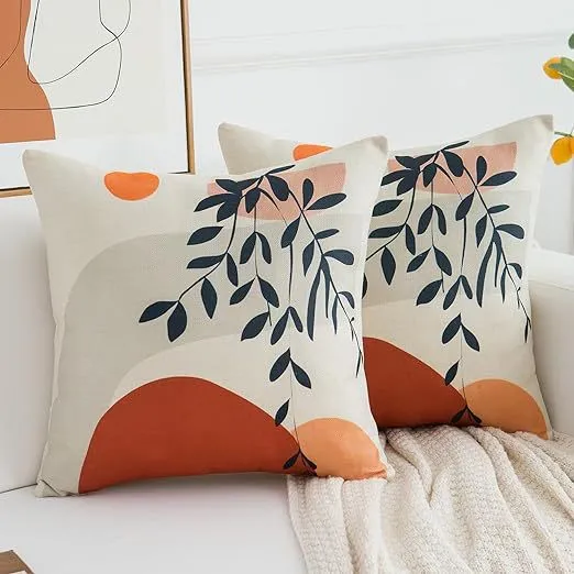 Decorative square pillow cover with abstract line drawing and cotton-linen mix Stornfield