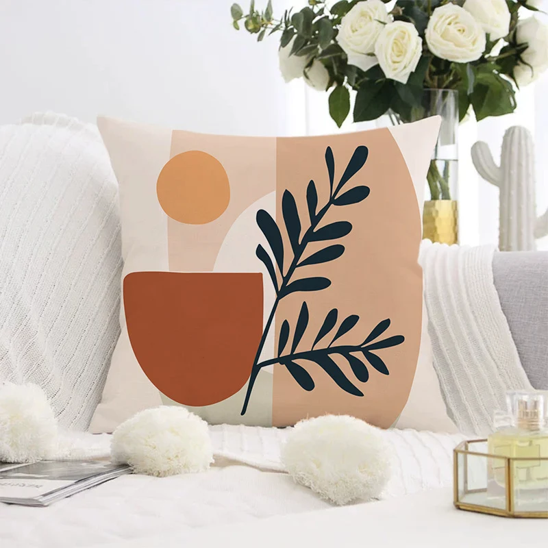 Decorative square pillow cover with abstract line drawing and cotton-linen mix Stornfield