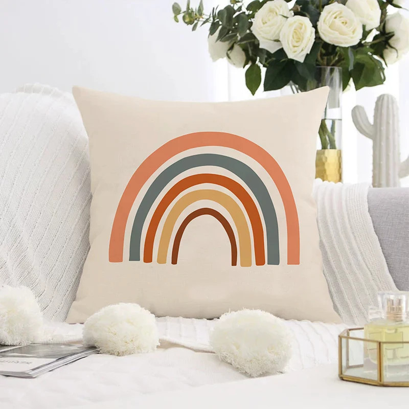 Decorative square pillow cover with abstract line drawing and cotton-linen mix Stornfield