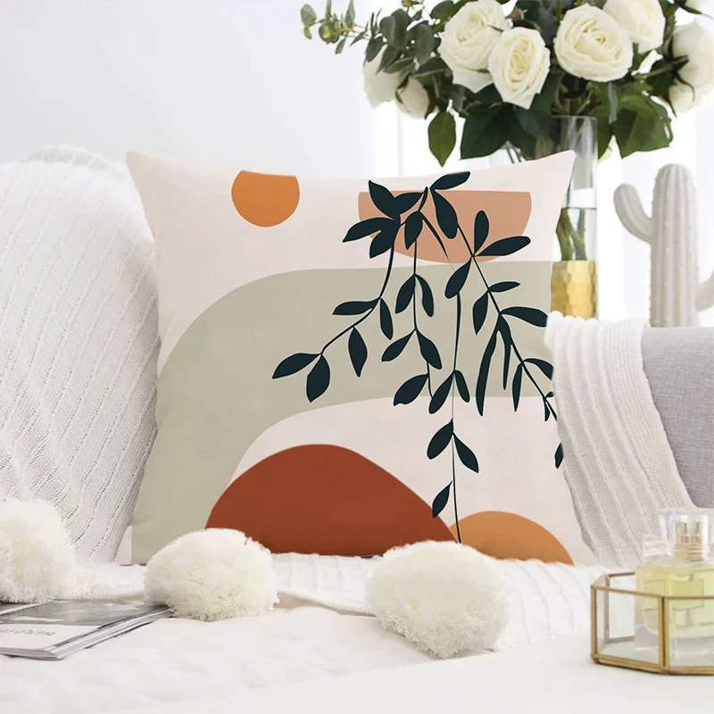 Decorative square pillow cover with abstract line drawing and cotton-linen mix Stornfield