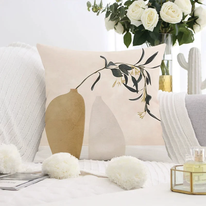 Decorative square pillow cover with abstract line drawing and cotton-linen mix Stornfield