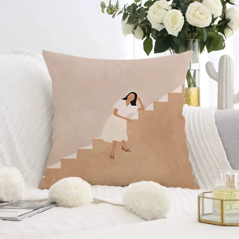 Decorative square pillow cover with abstract line drawing and cotton-linen mix Stornfield