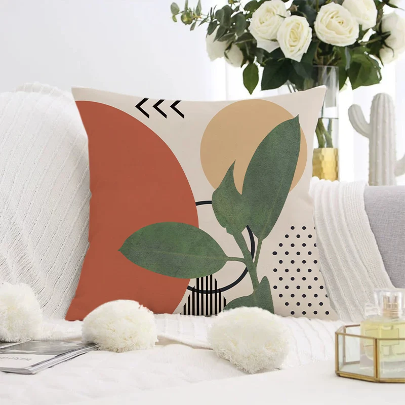 Decorative square pillow cover with abstract line drawing and cotton-linen mix Stornfield
