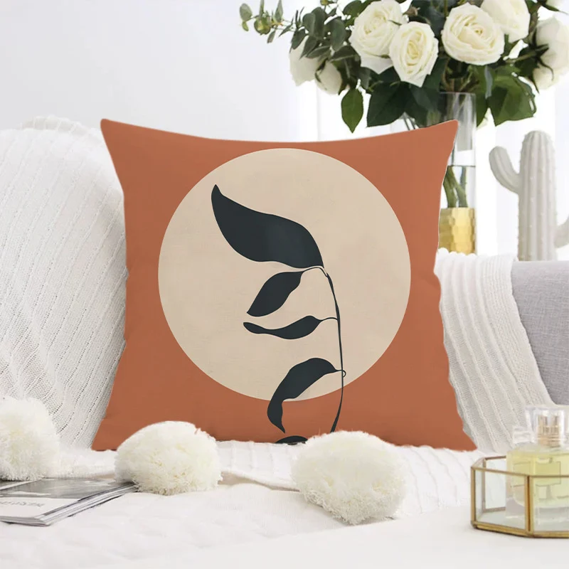 Decorative square pillow cover with abstract line drawing and cotton-linen mix Stornfield