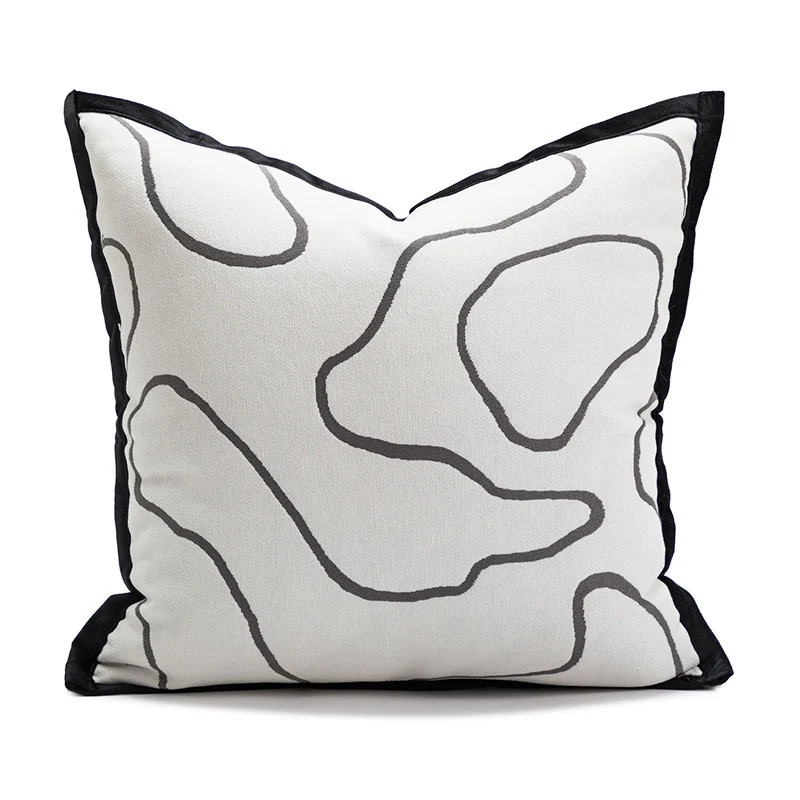 Decorative square cushion cover with abstract line print and contrasting piping Stornfield