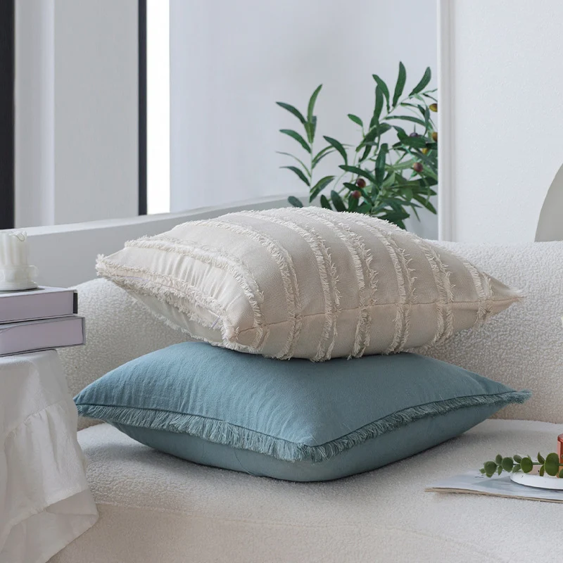 Decorative square cushion cover made of soft velvet with a fine fringe edge Stornfield