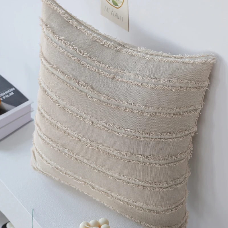 Decorative square cushion cover made of soft velvet with a fine fringe edge Stornfield