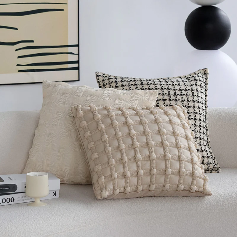 Decorative cushion cover with tufted lettering and textured cotton-linen blend Stornfield
