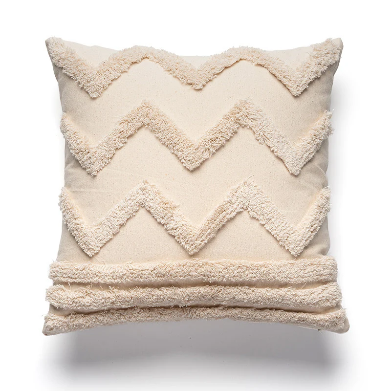 Decorative cushion cover with drawn leaf tufting and tassels Stornfield