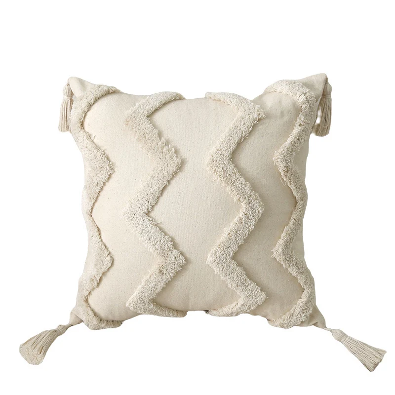 Decorative cushion cover with drawn leaf tufting and tassels Stornfield