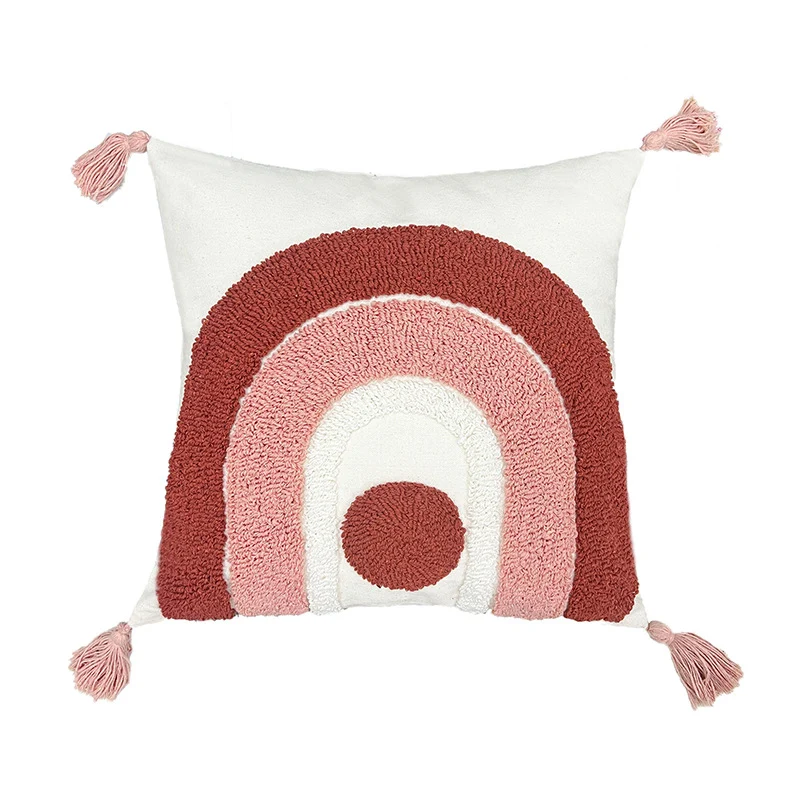Decorative cushion cover with drawn leaf tufting and tassels Stornfield