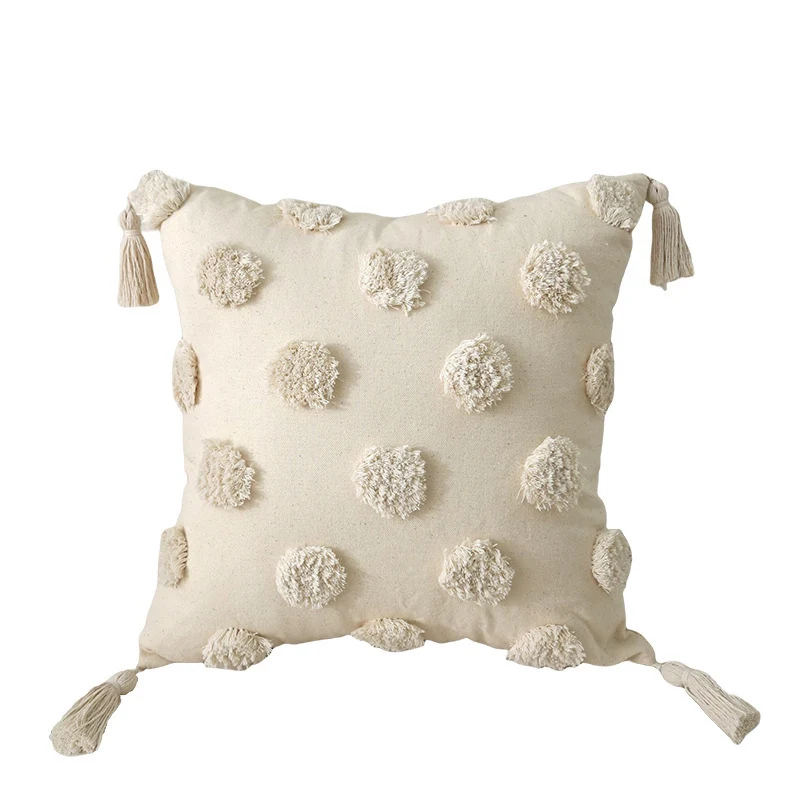 Decorative cushion cover with drawn leaf tufting and tassels Stornfield