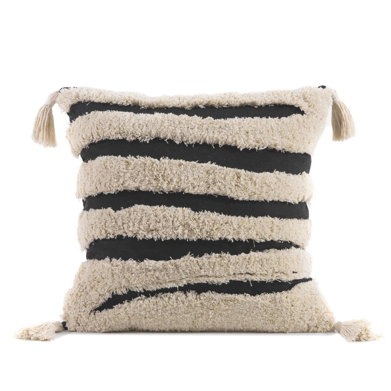 Decorative cushion cover with drawn leaf tufting and tassels Stornfield