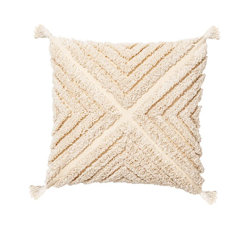 Decorative cushion cover with drawn leaf tufting and tassels Stornfield
