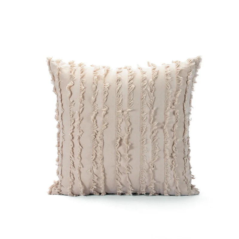 Decorative cushion cover with frayed stripe relief made of cotton blend and concealed zipper Stornfield
