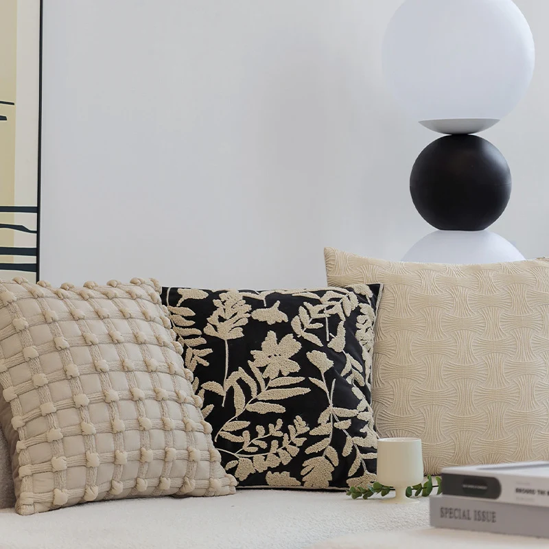 Decorative cushion cover with floral chenille tufting and velvet surface Stornfield