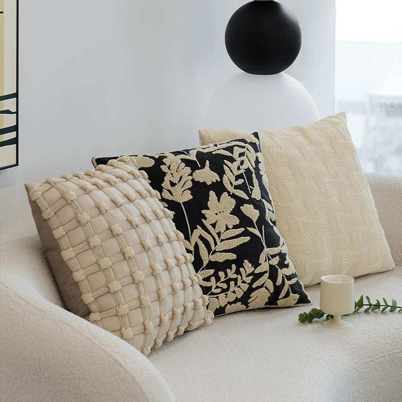 Decorative cushion cover with floral chenille tufting and velvet surface Stornfield