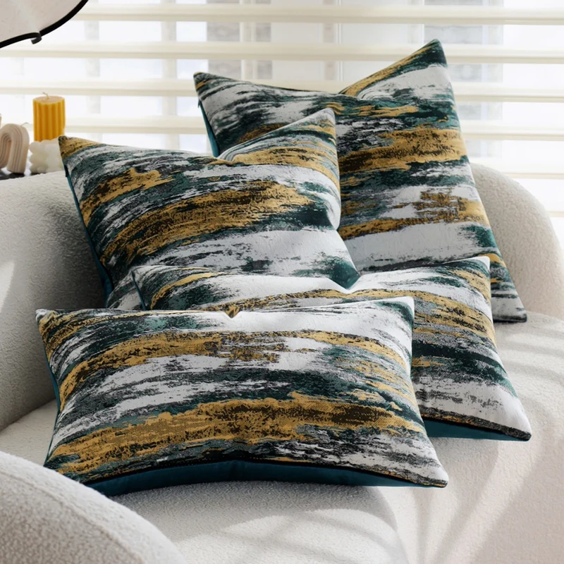 Decorative cushion cover with abstract brushstroke jacquard and concealed zipper Stornfield