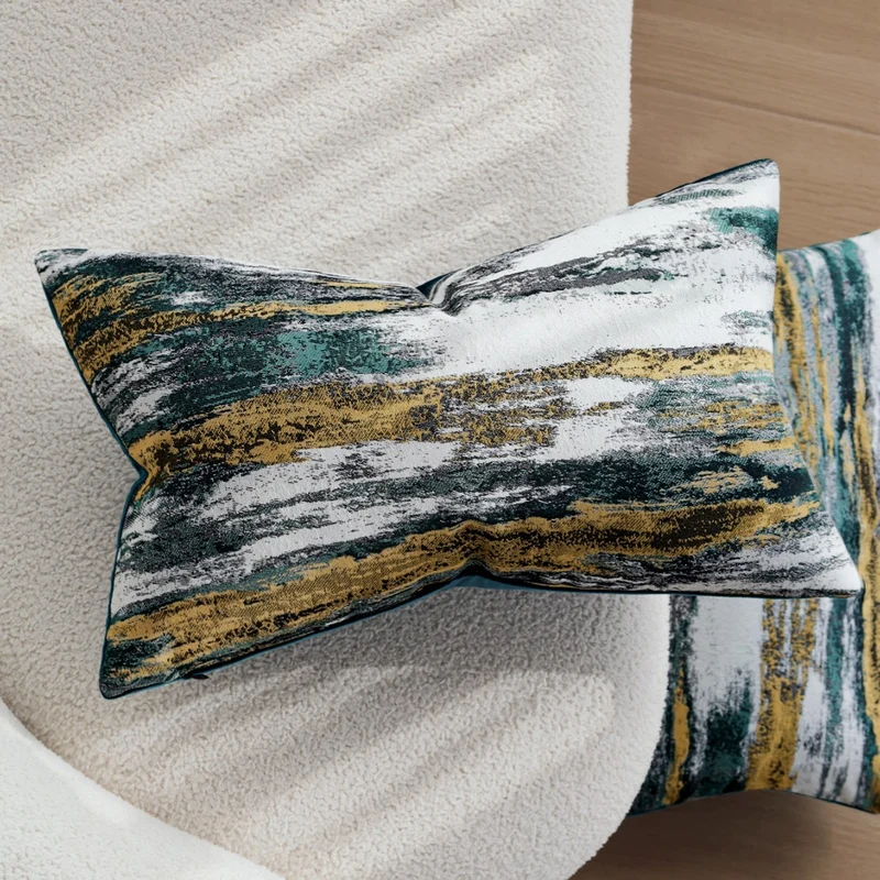 Decorative cushion cover with abstract brushstroke jacquard and concealed zipper Stornfield