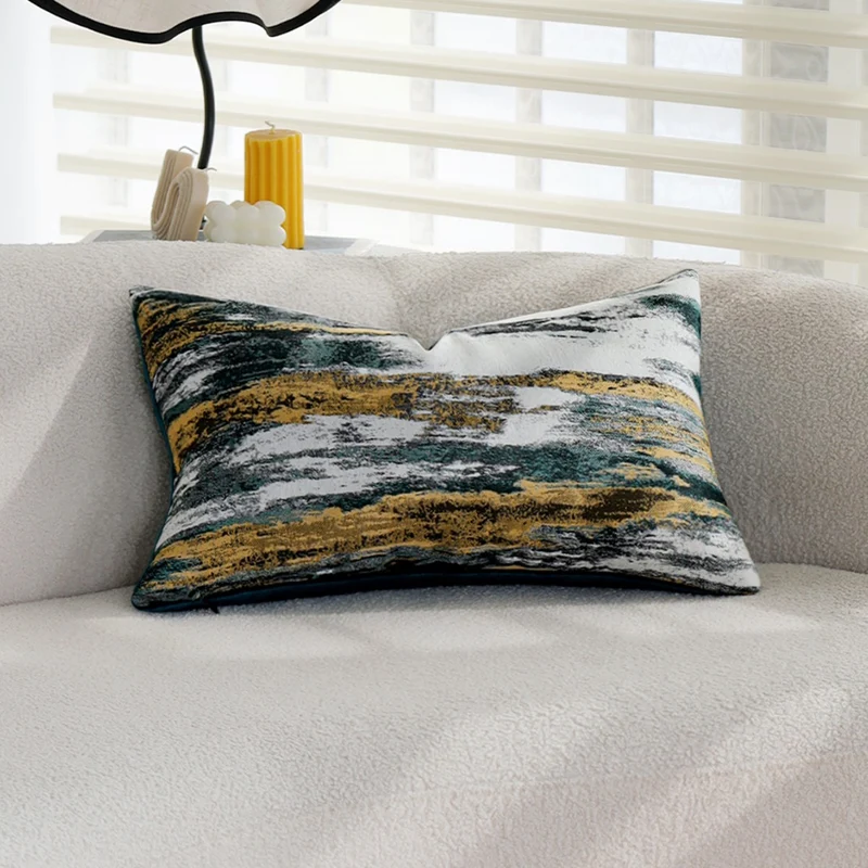 Decorative cushion cover with abstract brushstroke jacquard and concealed zipper Stornfield