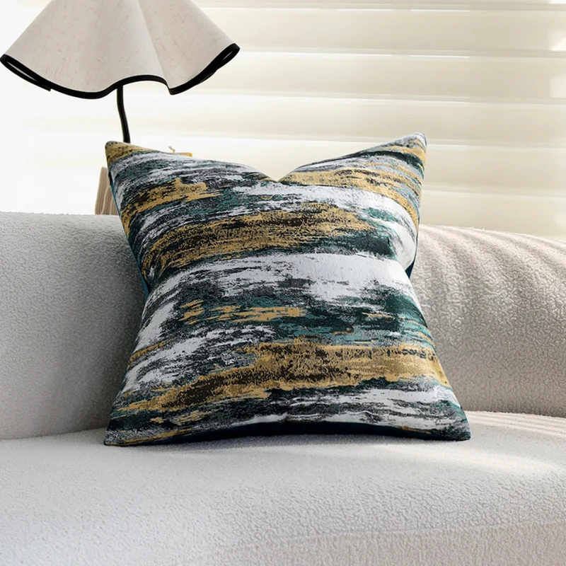 Decorative cushion cover with abstract brushstroke jacquard and concealed zipper Stornfield