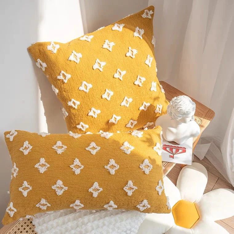 Decorative cushion cover in Boho-Scandi mix with hand-tufted 3D diamond relief Stornfield