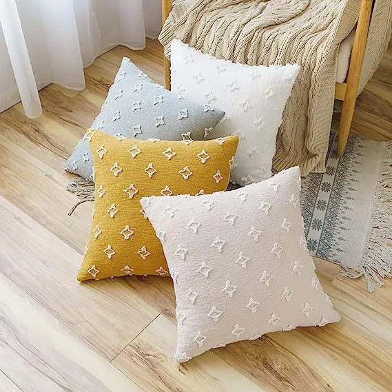 Decorative cushion cover in Boho-Scandi mix with hand-tufted 3D diamond relief Stornfield