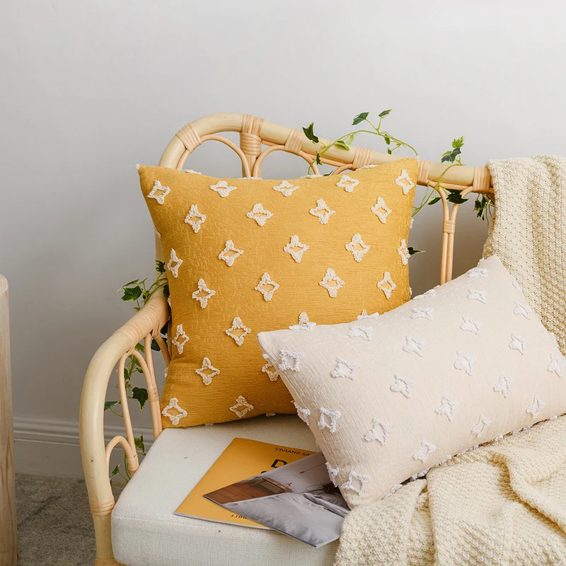 Decorative cushion cover in Boho-Scandi mix with hand-tufted 3D diamond relief Stornfield