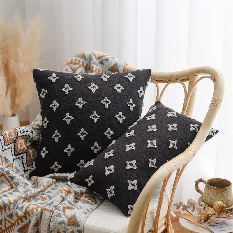 Decorative cushion cover in Boho-Scandi mix with hand-tufted 3D diamond relief Stornfield