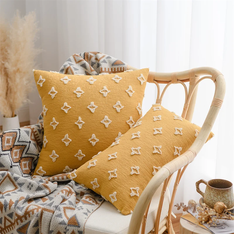 Decorative cushion cover in Boho-Scandi mix with hand-tufted 3D diamond relief Stornfield
