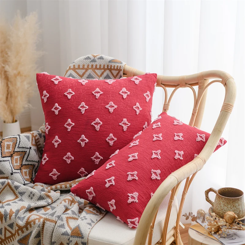 Decorative cushion cover in Boho-Scandi mix with hand-tufted 3D diamond relief Stornfield