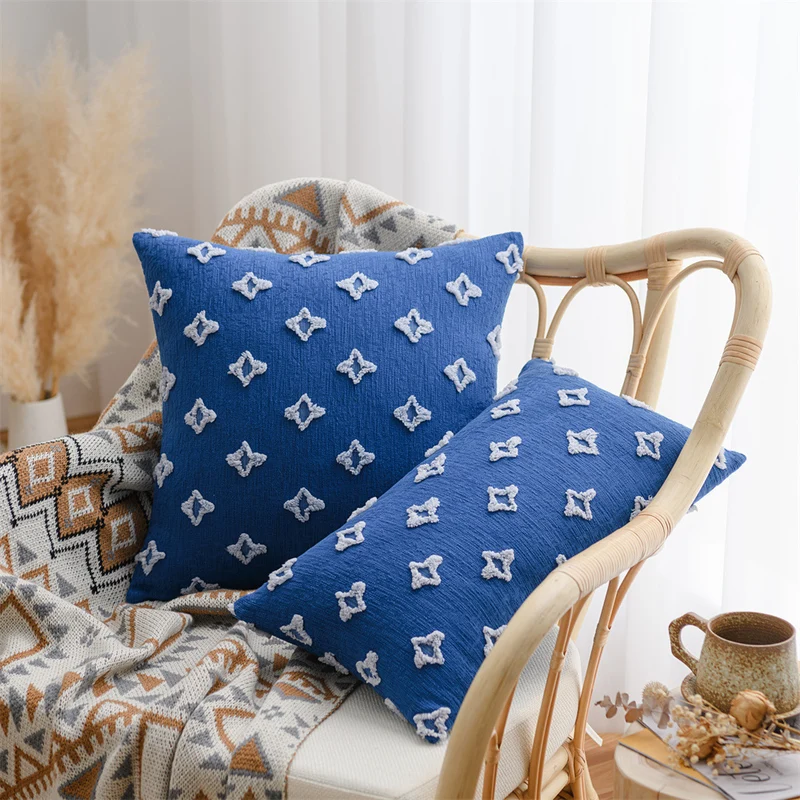 Decorative cushion cover in Boho-Scandi mix with hand-tufted 3D diamond relief Stornfield