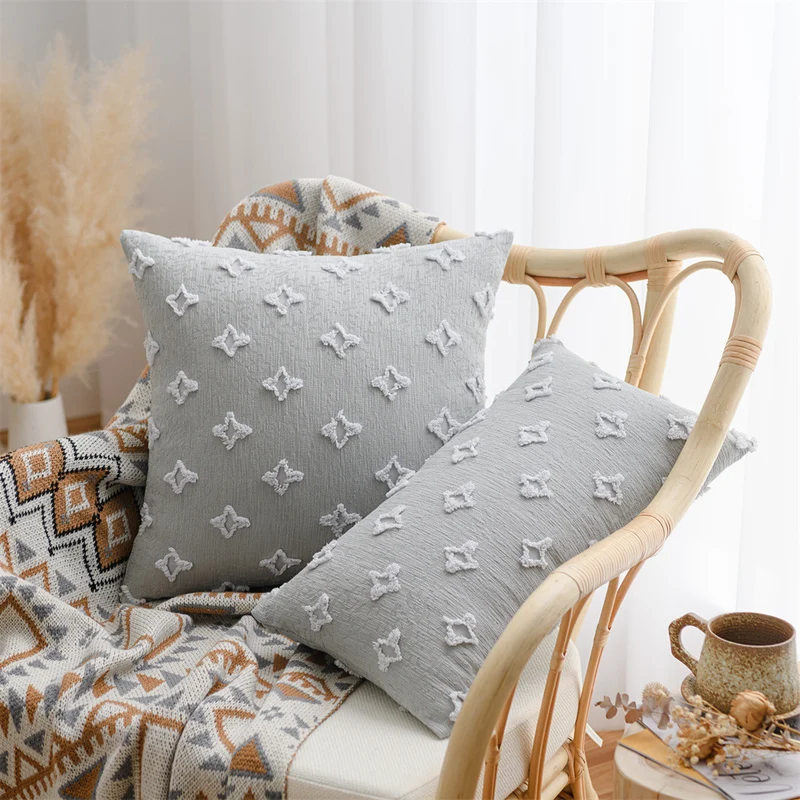 Decorative cushion cover in Boho-Scandi mix with hand-tufted 3D diamond relief Stornfield