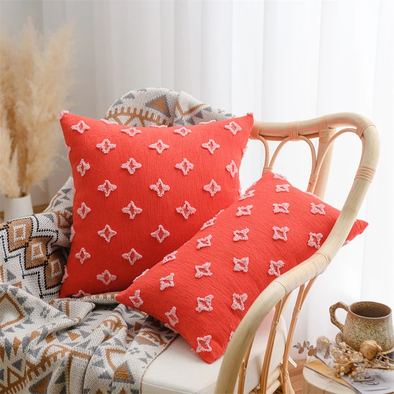 Decorative cushion cover in Boho-Scandi mix with hand-tufted 3D diamond relief Stornfield