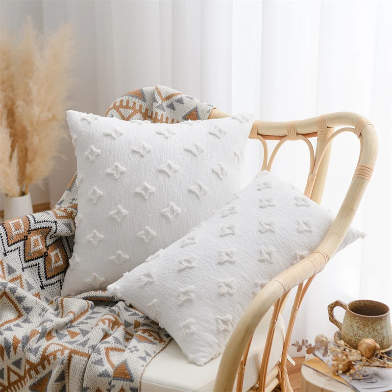 Decorative cushion cover in Boho-Scandi mix with hand-tufted 3D diamond relief Stornfield