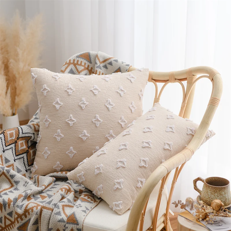 Decorative cushion cover in Boho-Scandi mix with hand-tufted 3D diamond relief Stornfield