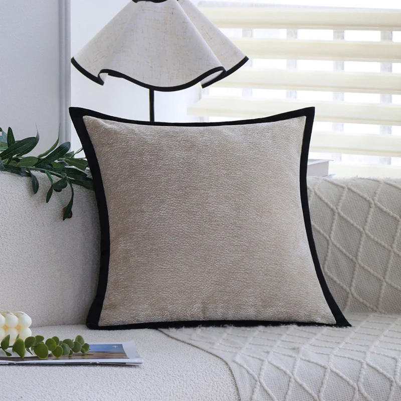 Decorative jacquard pillowcase with tree motif and velvet piping Stornfield