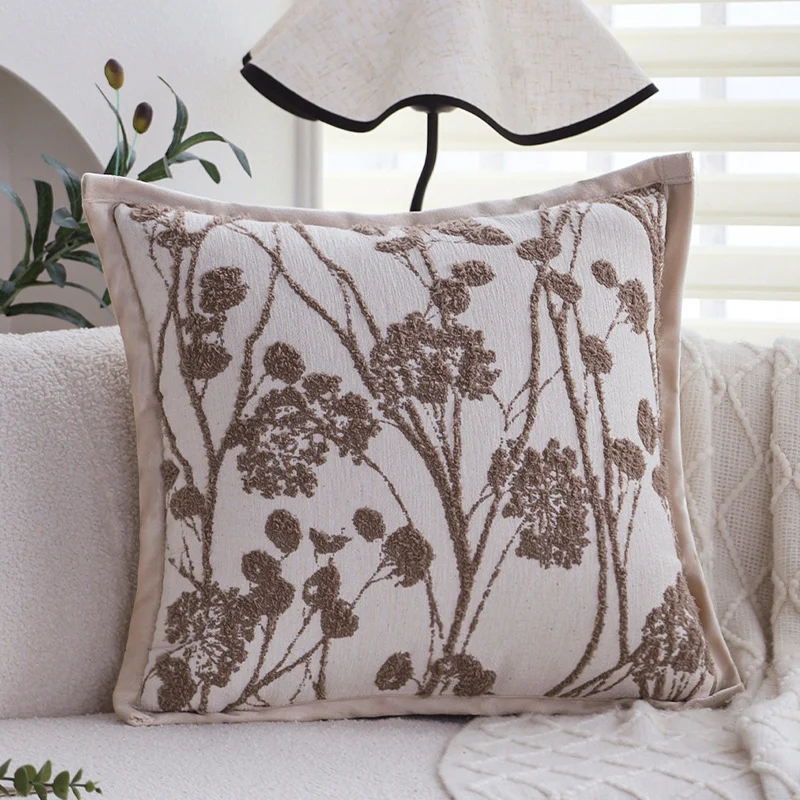 Decorative jacquard pillowcase with tree motif and velvet piping Stornfield