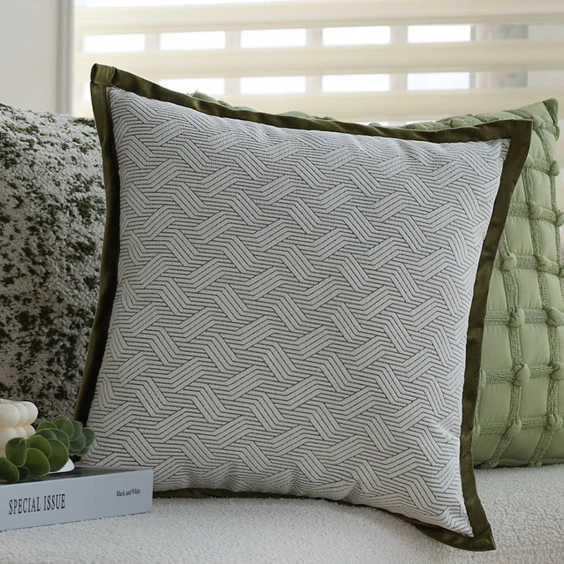 Decorative jacquard pillowcase with tree motif and velvet piping Stornfield