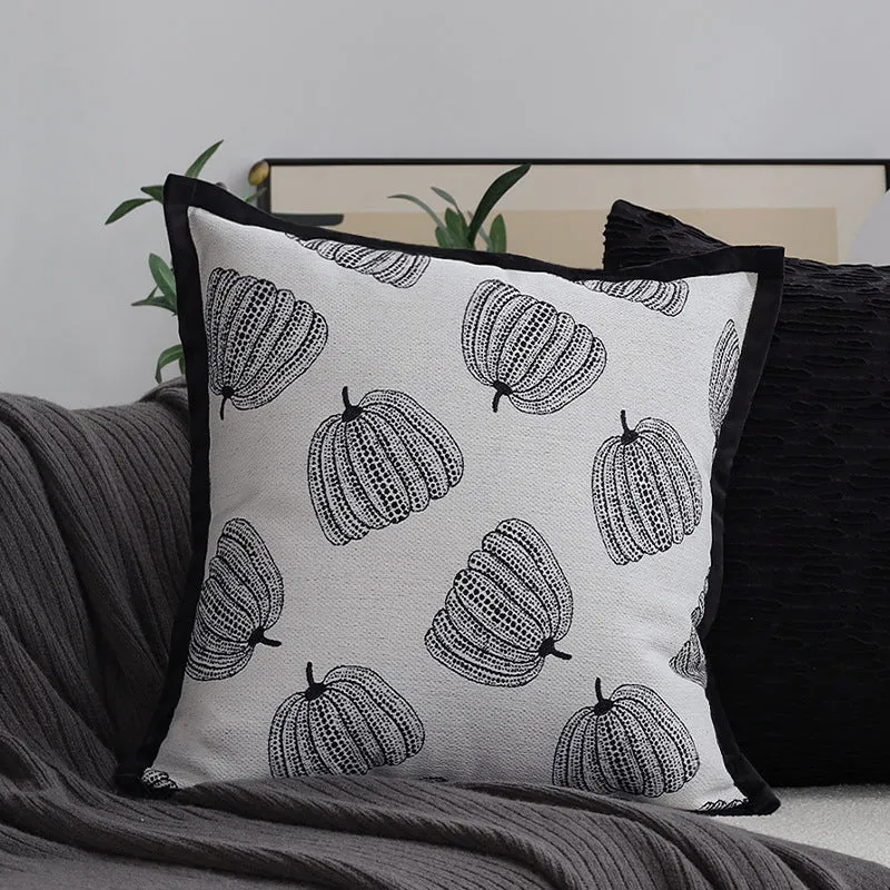 Decorative jacquard pillowcase with tree motif and velvet piping Stornfield