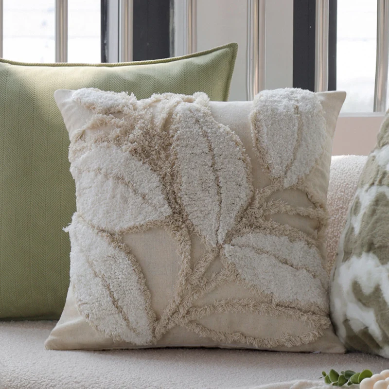 Decorative cushion made of cotton-linen with floral chenille tufting and concealed zipper Stornfield