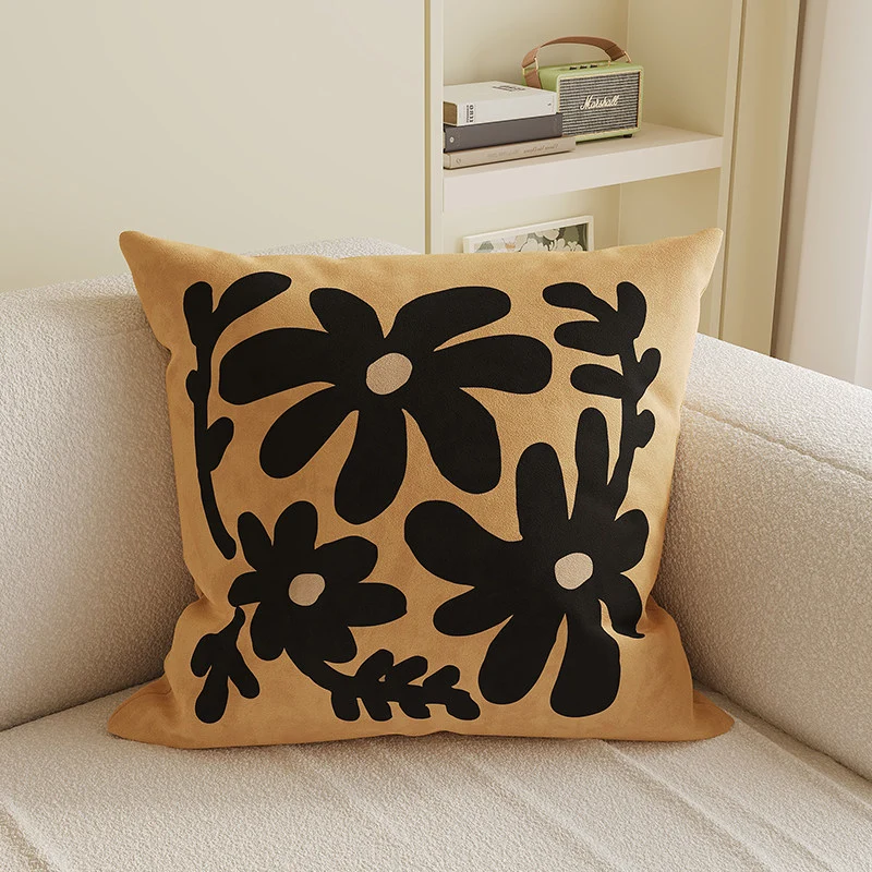Decorative Tufted Velvet Throw Pillow Cover with Raised Floral Appliqué