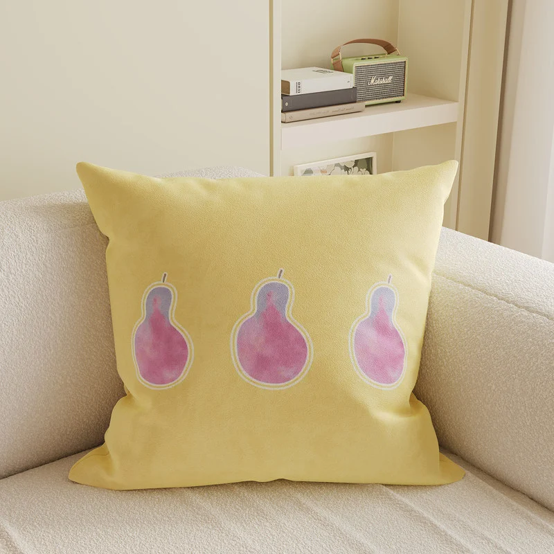 Decorative Square Throw Pillow Cover with Watercolor Lychee Botanical Print and Hidden Zipper
