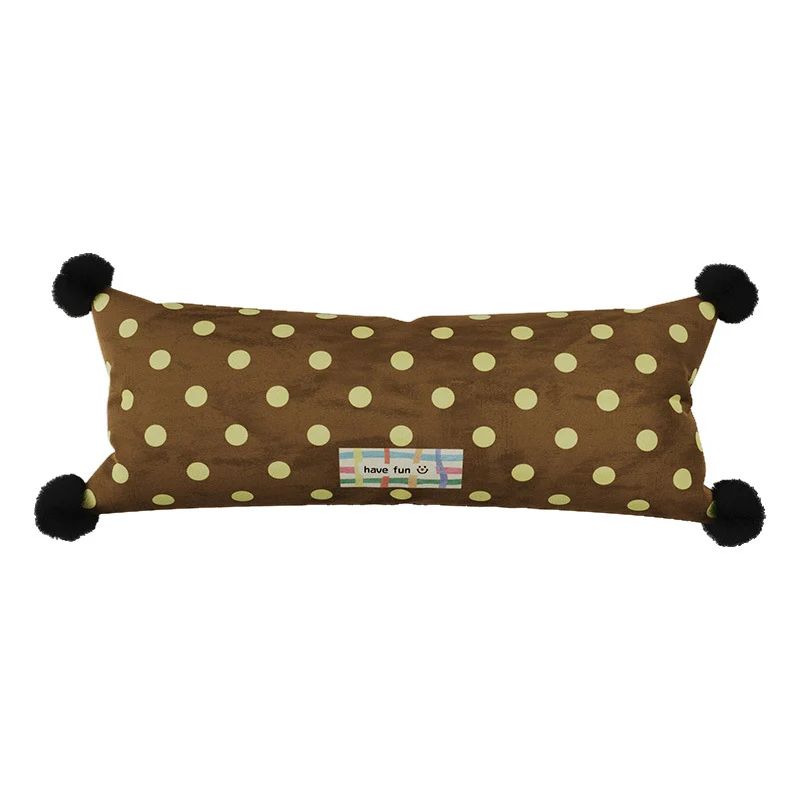 Decorative Polka Dot Lumbar Pillow with Corner Pom-Poms