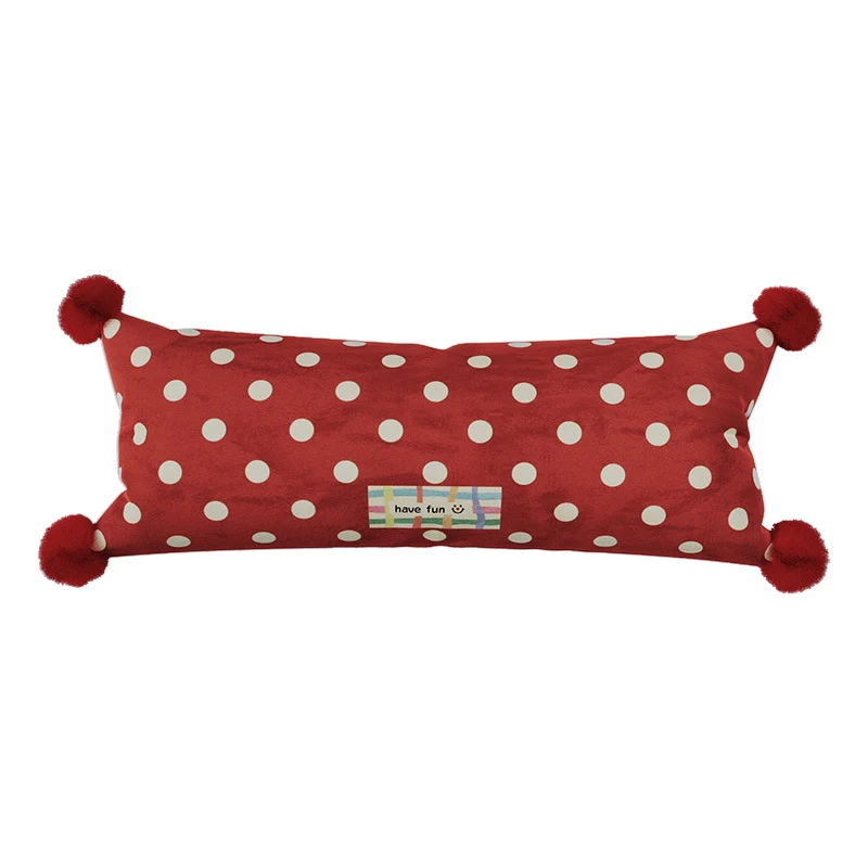 Decorative Polka Dot Lumbar Pillow with Corner Pom-Poms