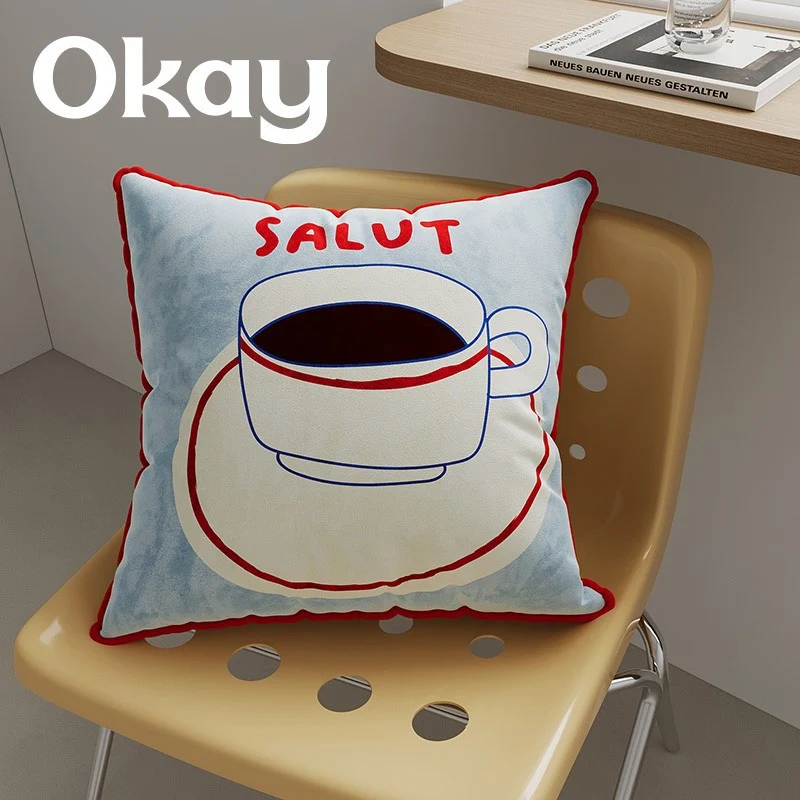 Decorative Plush Throw Pillow Cover with Retro Cherry Graphic